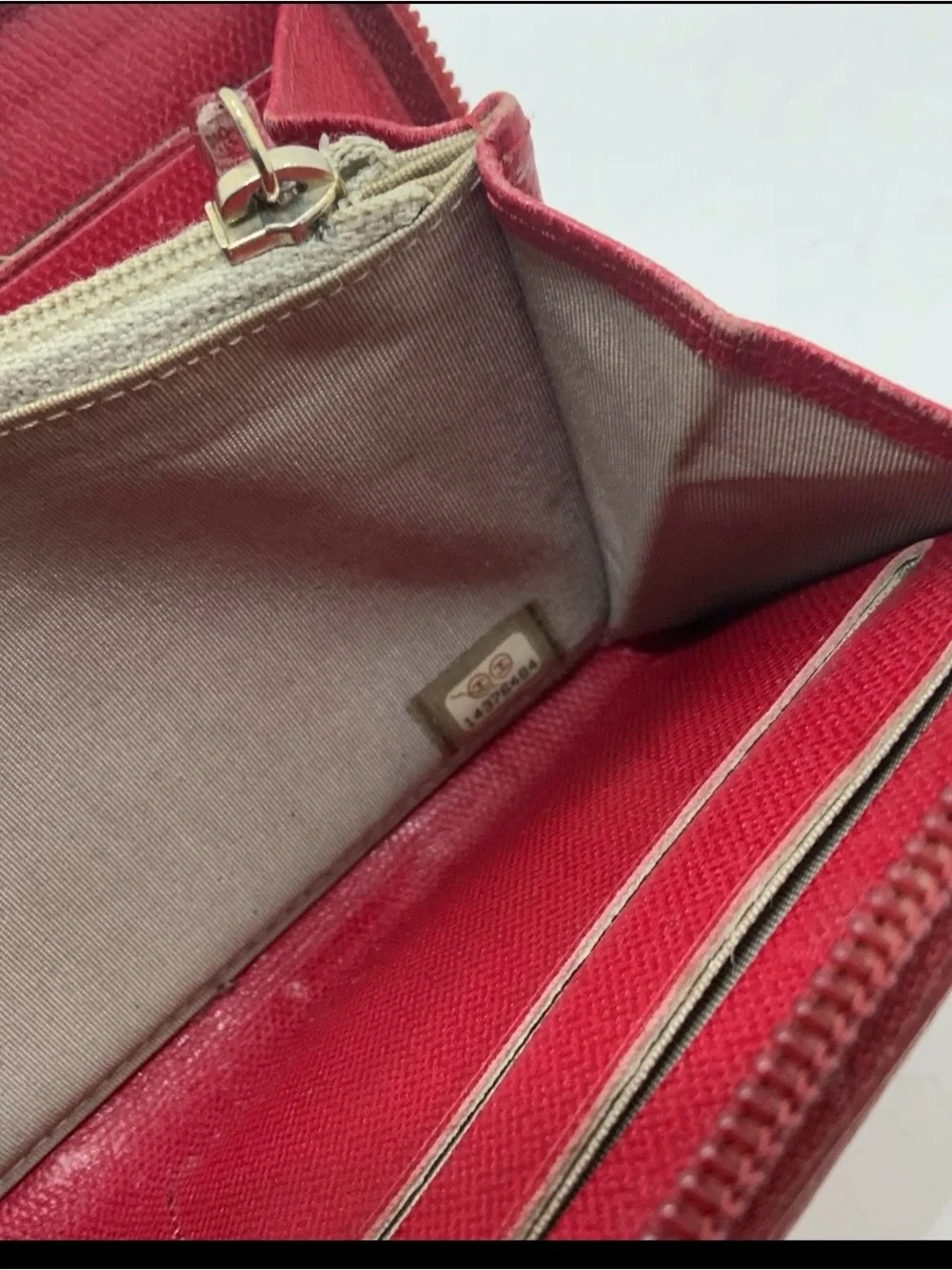 CHANEL Red Leather Zip Wallet with Gold CC Logo